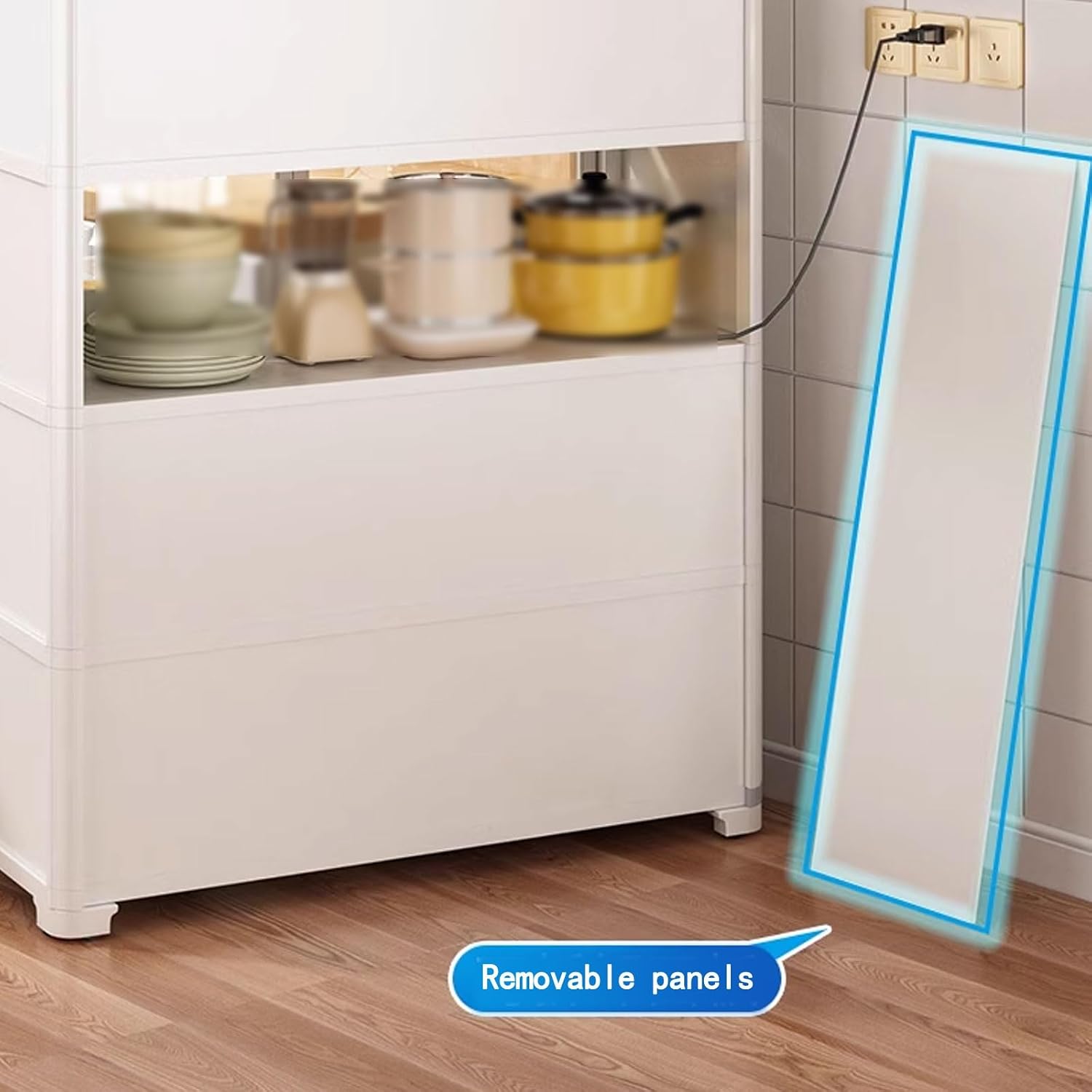 Kitchen Storage Rack with Doors Corner Bakers Racks for Kitchens with Storage Double Door Magnetic Design with Double Rolling Wheels, for Kitchen, Dining Room(Black,60 * 40 * 106 cm)