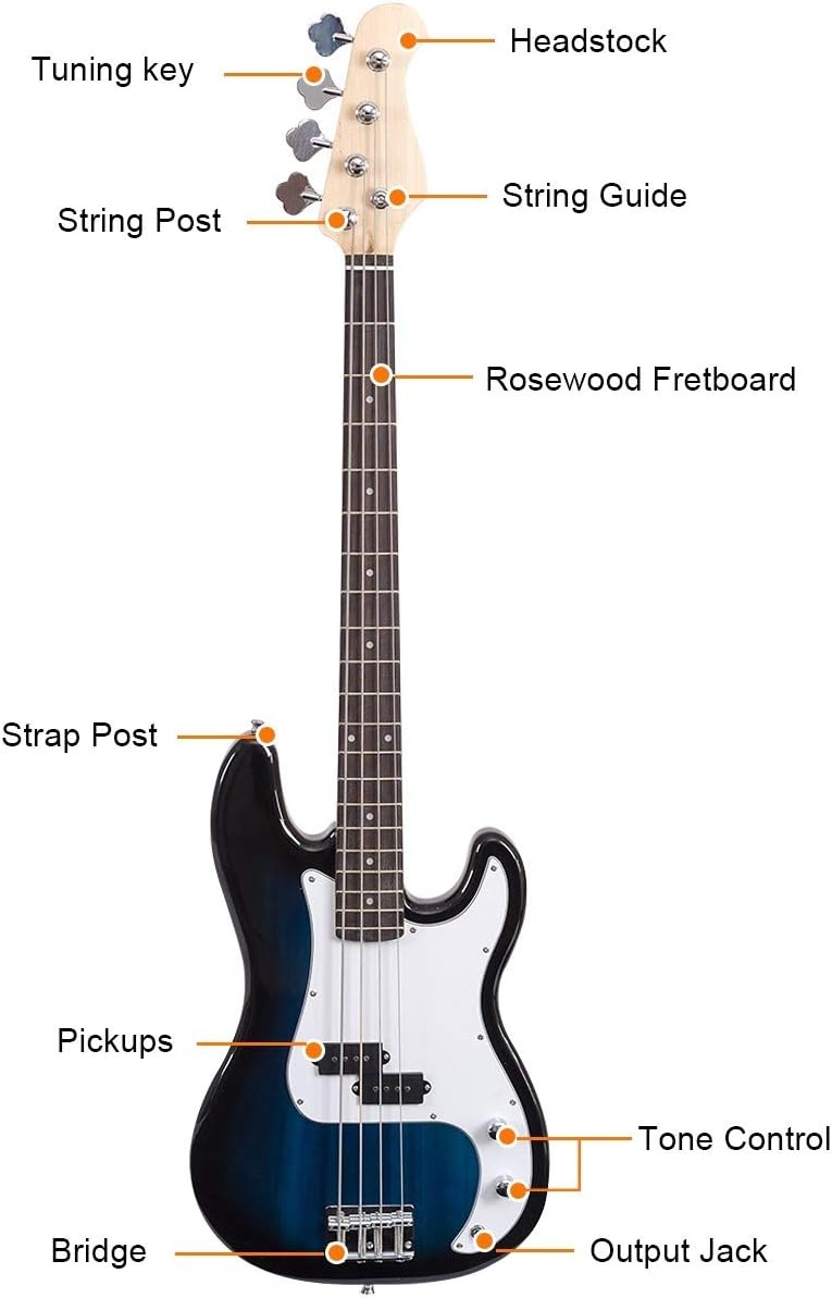 Safstar Electric Bass Guitar 4 Strings Full Size Electric Bass with Amp Cord Strap & Carrying Bag, Rosewood Exquisite Stylish Bass Guitar for Starters Beginners Junior Senior Adults
