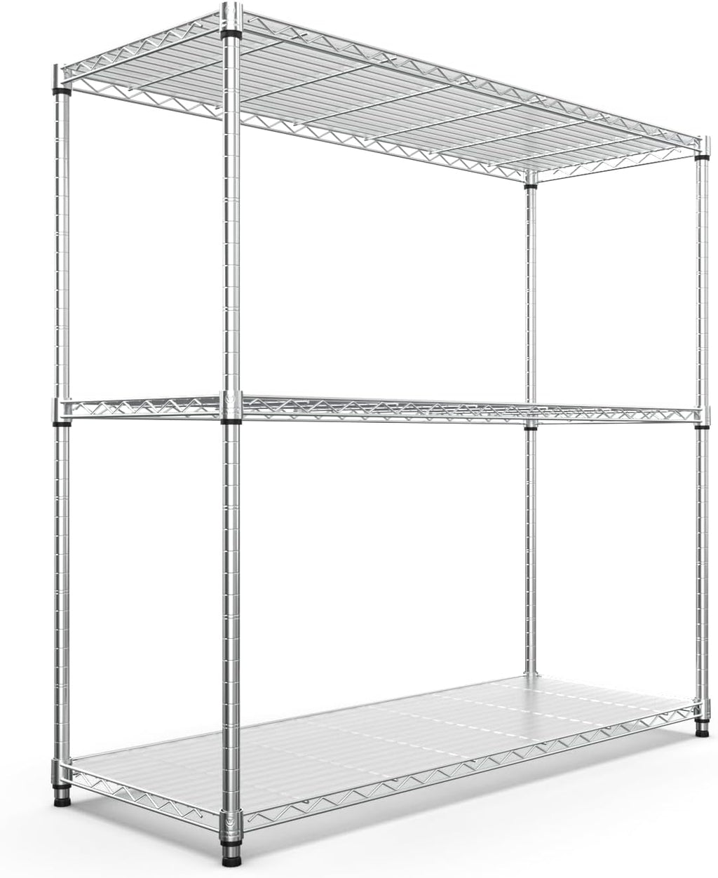 pouseayar 3 Tier NSF Metal Shelf Wire Shelving Unit, 1050lbs Capacity Heavy Duty Adjustable Storage Rack with Shelf Liners - 48' H x 48' L x 18' D for Closet Kitchen Garage Basement and More - Chrome