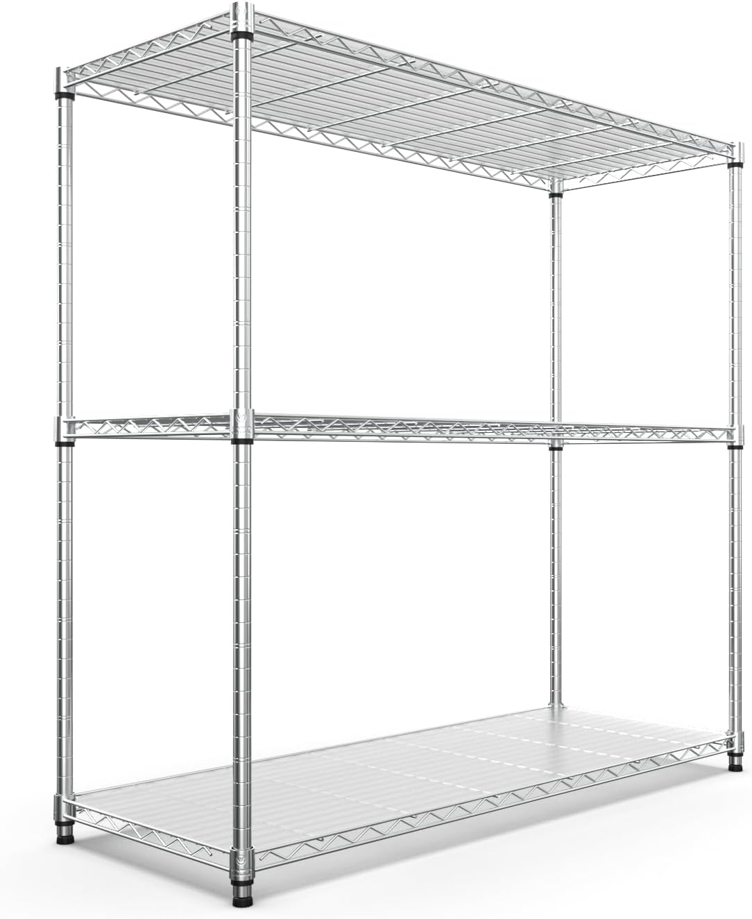 pouseayar 3 Tier NSF Metal Shelf Wire Shelving Unit, 1050lbs Capacity Heavy Duty Adjustable Storage Rack with Shelf Liners - 48' H x 48' L x 18' D for Closet Kitchen Garage Basement and More - Chrome