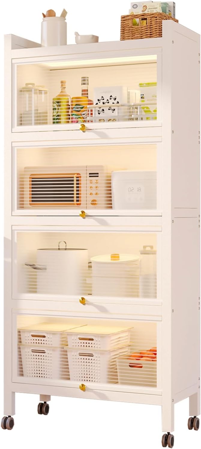 5-Tier Kitchen Pantry Storage Cabinet, Coffee Bar & Baker's Rack with Drawer, Flip Door Design, Space-Saving Kitchen Storage Solution, 70cm/27.5in, Modern Home Organizer