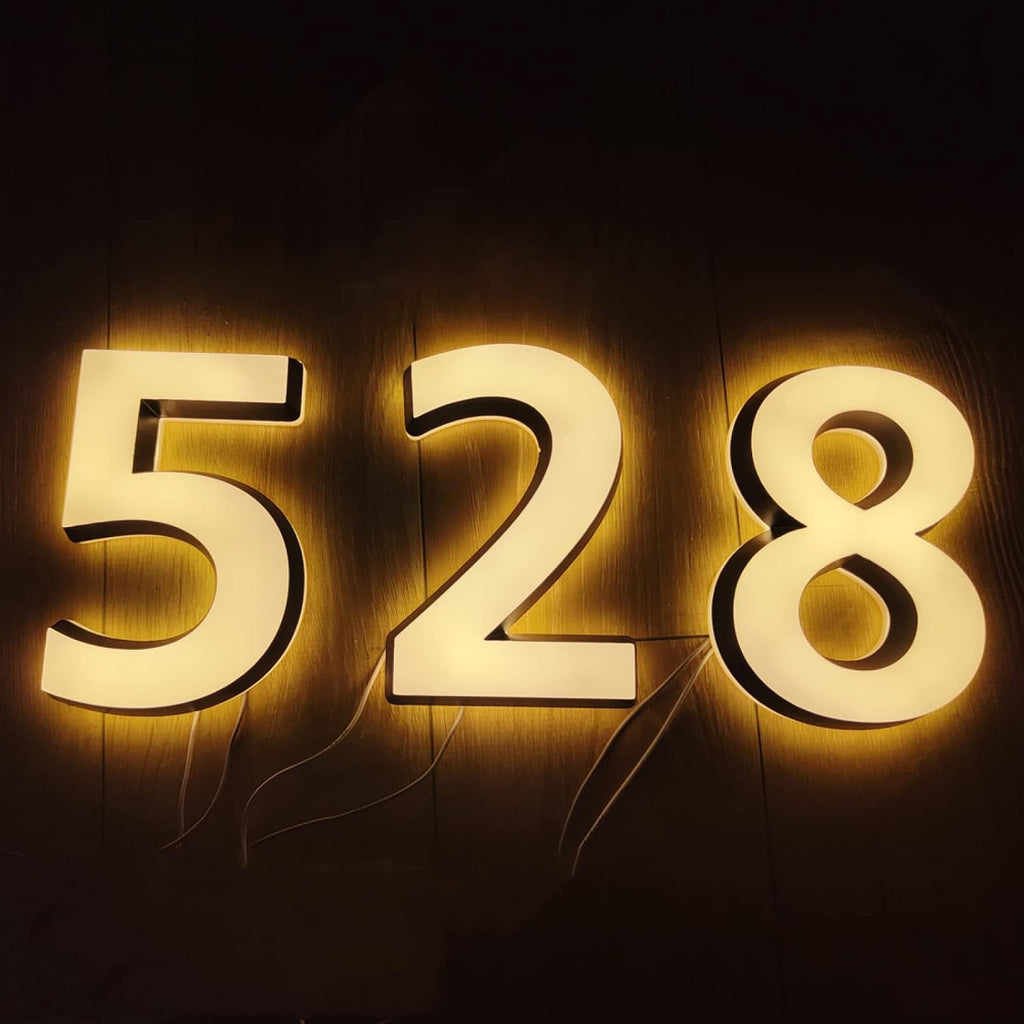 Modern 14' Backlit LED House Numbers, Black-White LED House Number, Light Up Acrylic Door Number Plaques For Wall, Illuminated Address Numbers,8