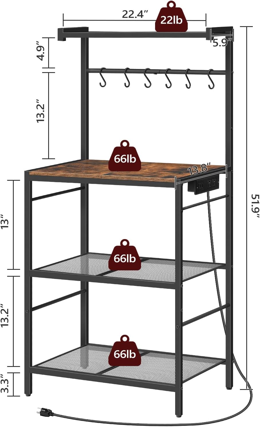 MAHANCRIS Bakers Rack with Drawer and Bakers Rack with Charging Station Bundle, Coffee Bar Station, BRHR48E01-BRHR35E01