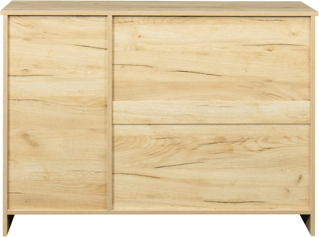 43' Modern Wood Freestanding Storage Cabinet, Kitchen Storage Bakers Rack with Easy Cleaning, Utility Food Cupboard with 2 Drawers for Dining Room, Oak