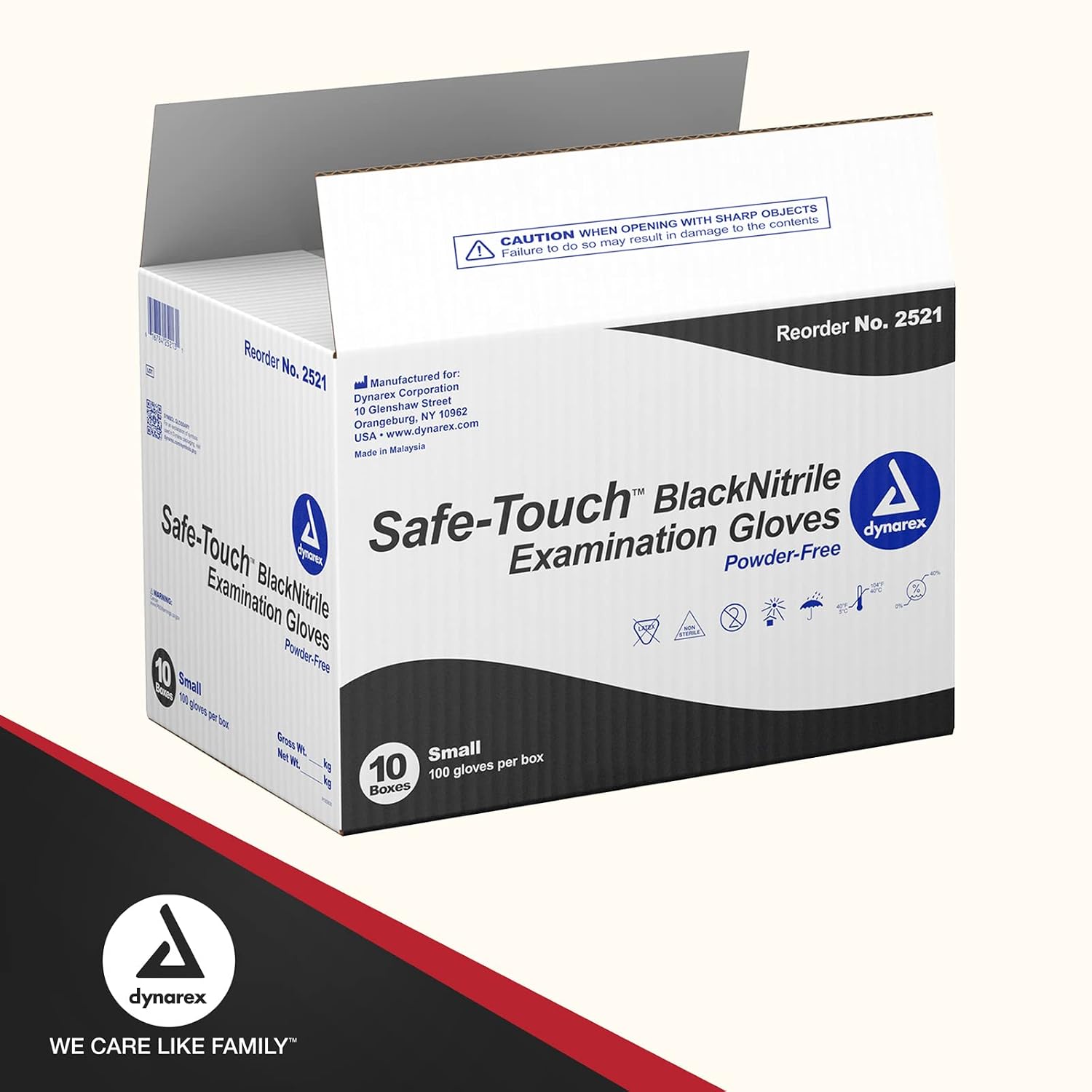 Dynarex Safe-Touch Black Disposable Nitrile Exam Gloves, Powder-Free, Used in Healthcare & Professional Settings, Law Enforcement, Tattoo, Salon or Spa, 1 Case Includes 10 Boxes of 100 Gloves (Small)