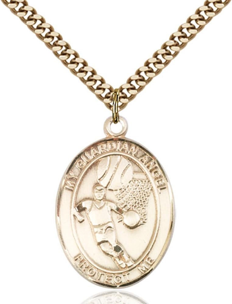Bonyak Jewelry Guardian Angel - Basketball Hand-Crafted Oval Medal Pendant in 14kt Yellow Gold-Filled