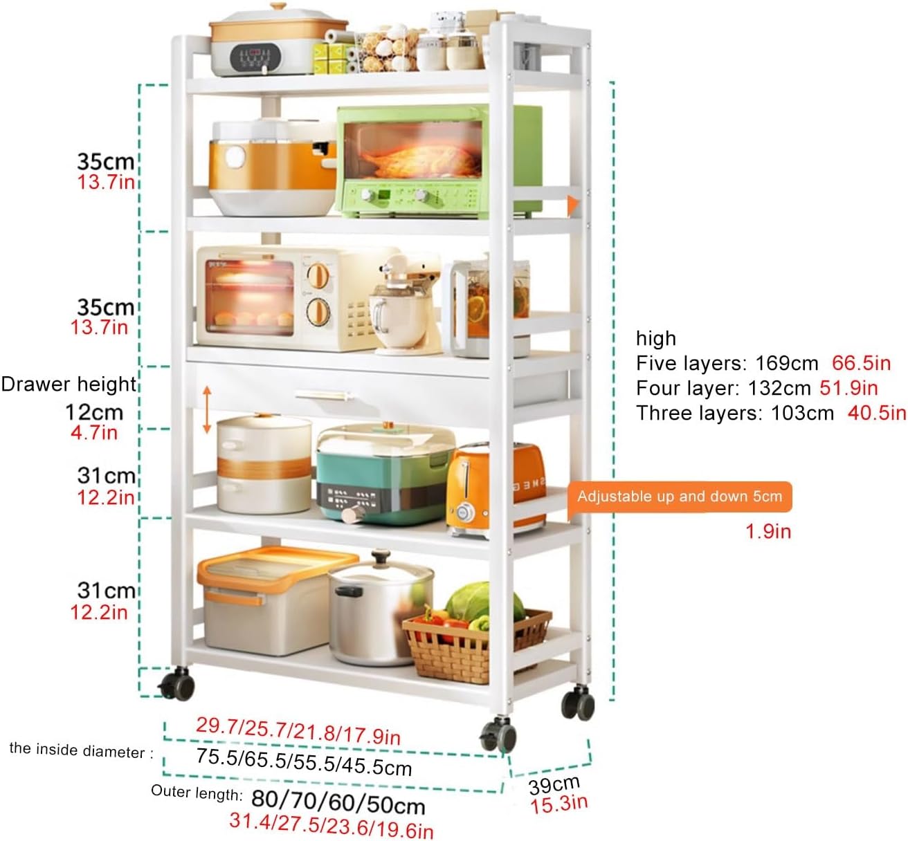 Kitchen Floor Cupboard Tall Storage Cabinet with Flip Doors Adjustable Shelves Kitchen Storage Sideboard with Countertop Free Standing，Microwave Oven Rack, 3-Tier Baker's Rack with Drawer &