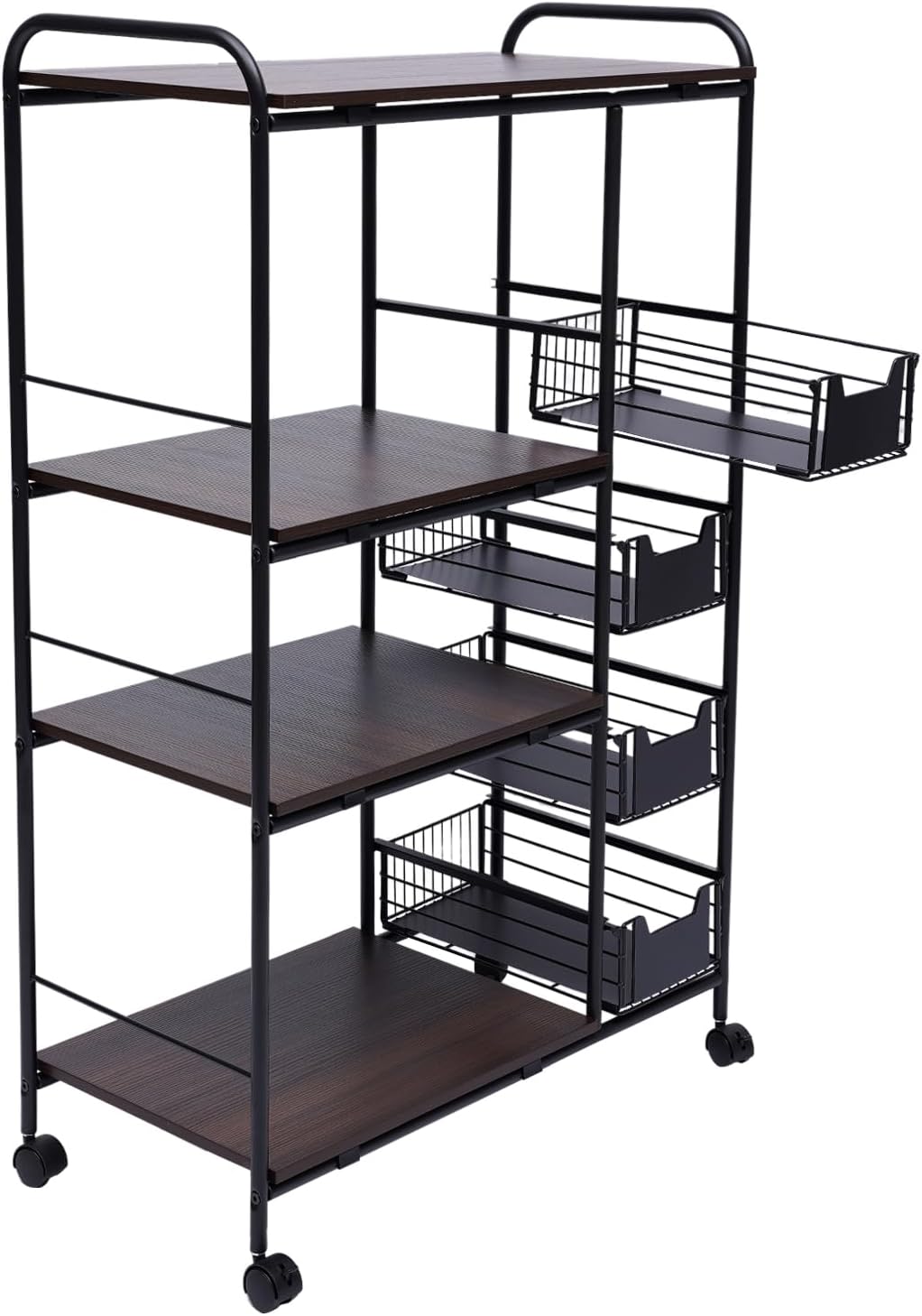 Kitchen Storage Carts,Kitchen Stand Microwave Cart for Home,Kitchen Shelving Unit Rolling Utility Microwave Oven Rack on Wheels,Mobile Cart with 4 Tier Storage Bakers Rack,with 4 Sliding Drawers