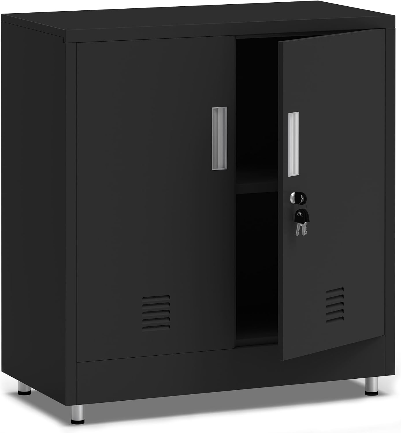 Metal Storage Cabinet with Locking Doors and Adjustable Shelf, Small Lockable Sideboard Buffet Cabinet for Home, Office, Entryway, Hallway, Living Room, Kitchen and Dining Room (Black)