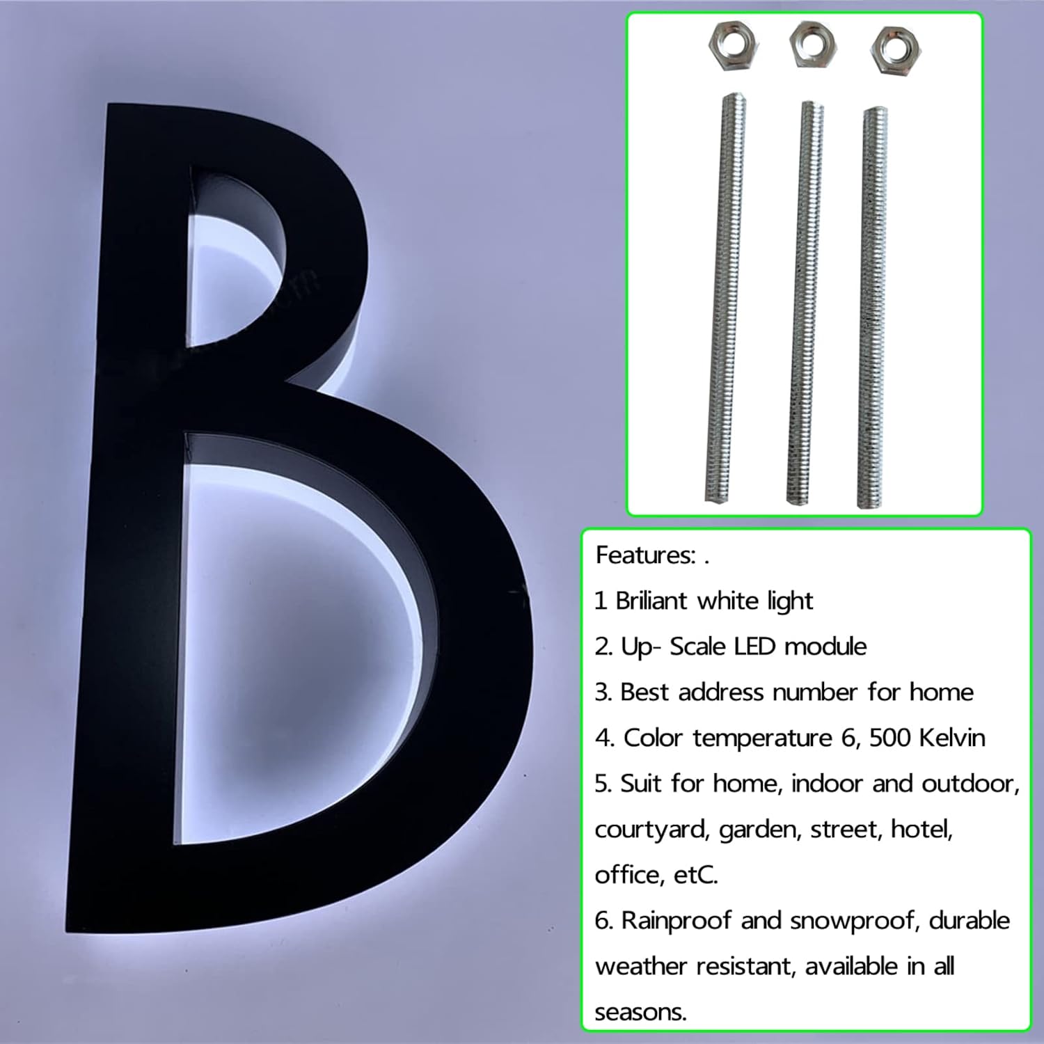 Modern Backlit LED House Number 16', Stainless Steel Light Up Address Numbers For Outside, Lighted House Numbers, Illuminated Address Signs For House,V