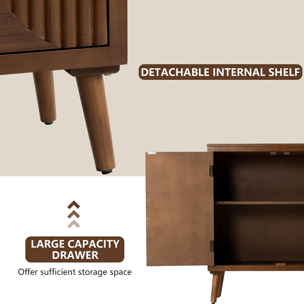 COSIEST 30' W Storage Cabinet with Doors and Shelves, Mid-Century Cabinet with Adjustable Shelf, Accent Sideboard for Kitchen, Dining Room, Living Room, or Hallway (Brown, Line Pattern)