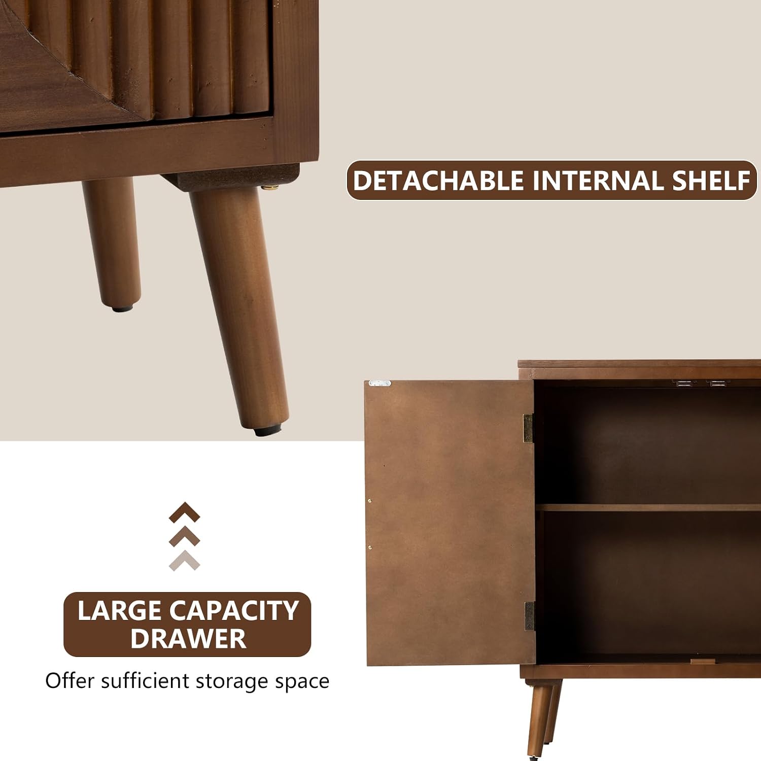COSIEST 30' W Storage Cabinet with Doors and Shelves, Mid-Century Cabinet with Adjustable Shelf, Accent Sideboard for Kitchen, Dining Room, Living Room, or Hallway (Brown, Line Pattern)