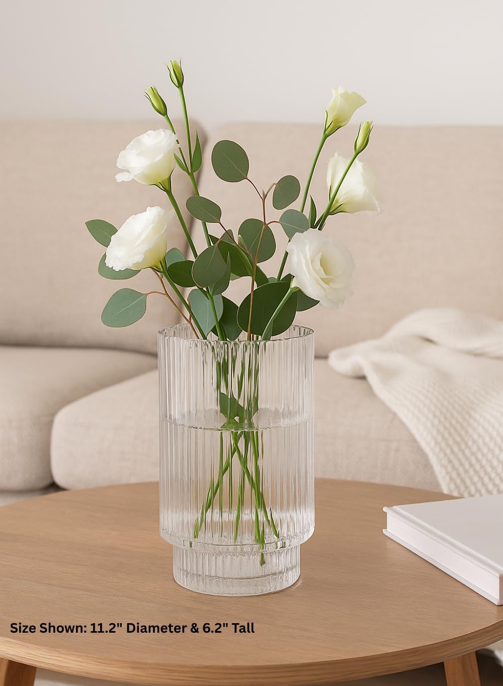 Serene Spaces Living Ribbed Pedestal Glass Votive Holder, Table Centerpiece, Home, Office, Wedding, Birthday, Holiday & Special Events Decor, 6.2' Diameter & 11.2' Tall