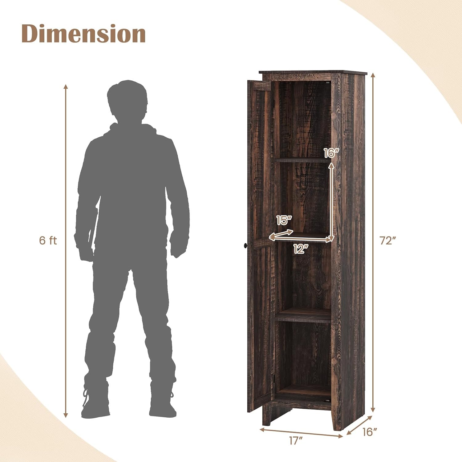 Giantex 72-Inches Narrow Storage Cabinet, Tall Bathroom Floor Cabinet with 4 Shelves, Barn Door, Anti-tilt Device, Raised Feet, Slim Storage Unit for Small Spaces, Living Room, Home Office, Kitchen