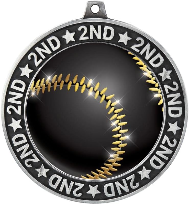Crown Awards 2.75' 2nd Place Baseball Shadow Medal Award, Silver Trophy Medal