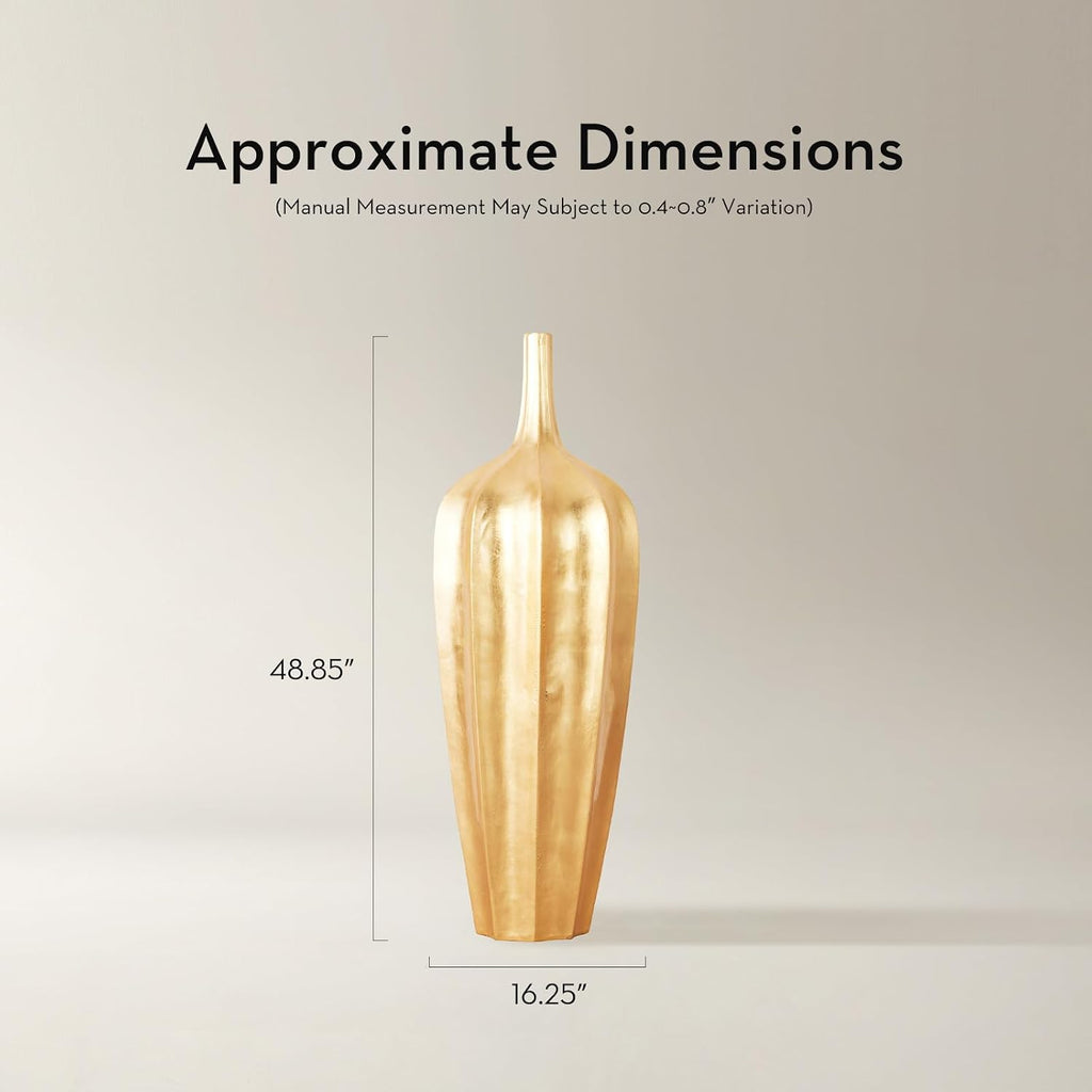 Z Gallerie 48' Accolade Floor Vase, Elegant Fluted Gold Metallic Large Fiberglass Decorative Vase for Home, Office