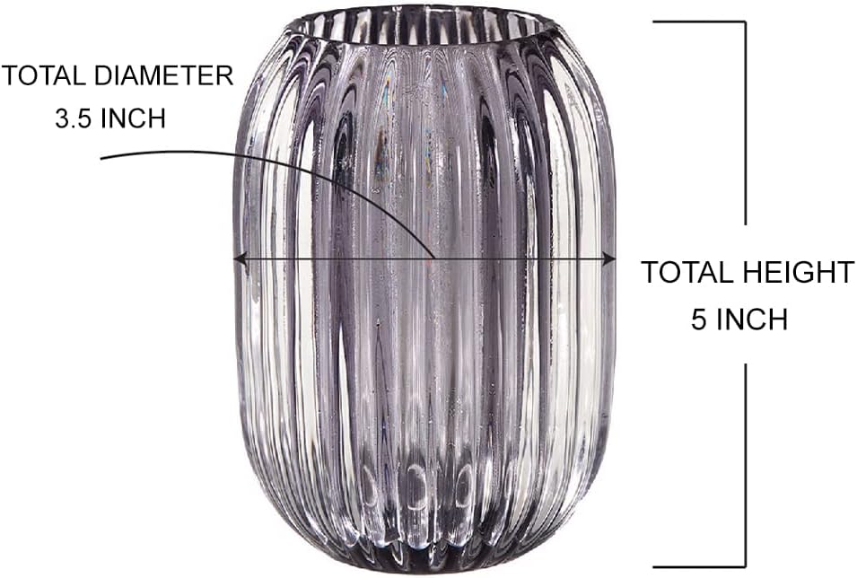 Serene Spaces Living Smoke Grey Optical Glass Votive Holder, Perfect for Weddings and Home Décor, 5' Tall and 3.5' Diameter