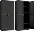SteeLoong Kitchen Pantry Cabinet,71'Black Metal Pantry Storage Cabinet with Doors and 4 Adjustable Shelves,Kitchen Cabinet with 2 Gold Handles,Tall Cabinet for Livingroom,Pantry, Bathroom