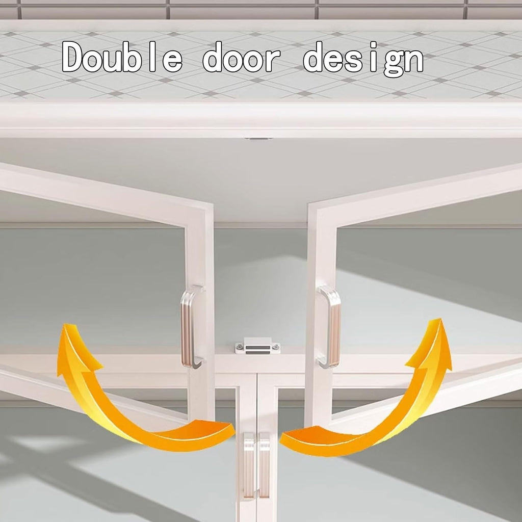 Kitchen Storage Rack with Doors Corner Bakers Racks for Kitchens with Storage Double Door Magnetic Design with Double Rolling Wheels, for Kitchen, Dining Room(Black,60 * 40 * 76 cm)