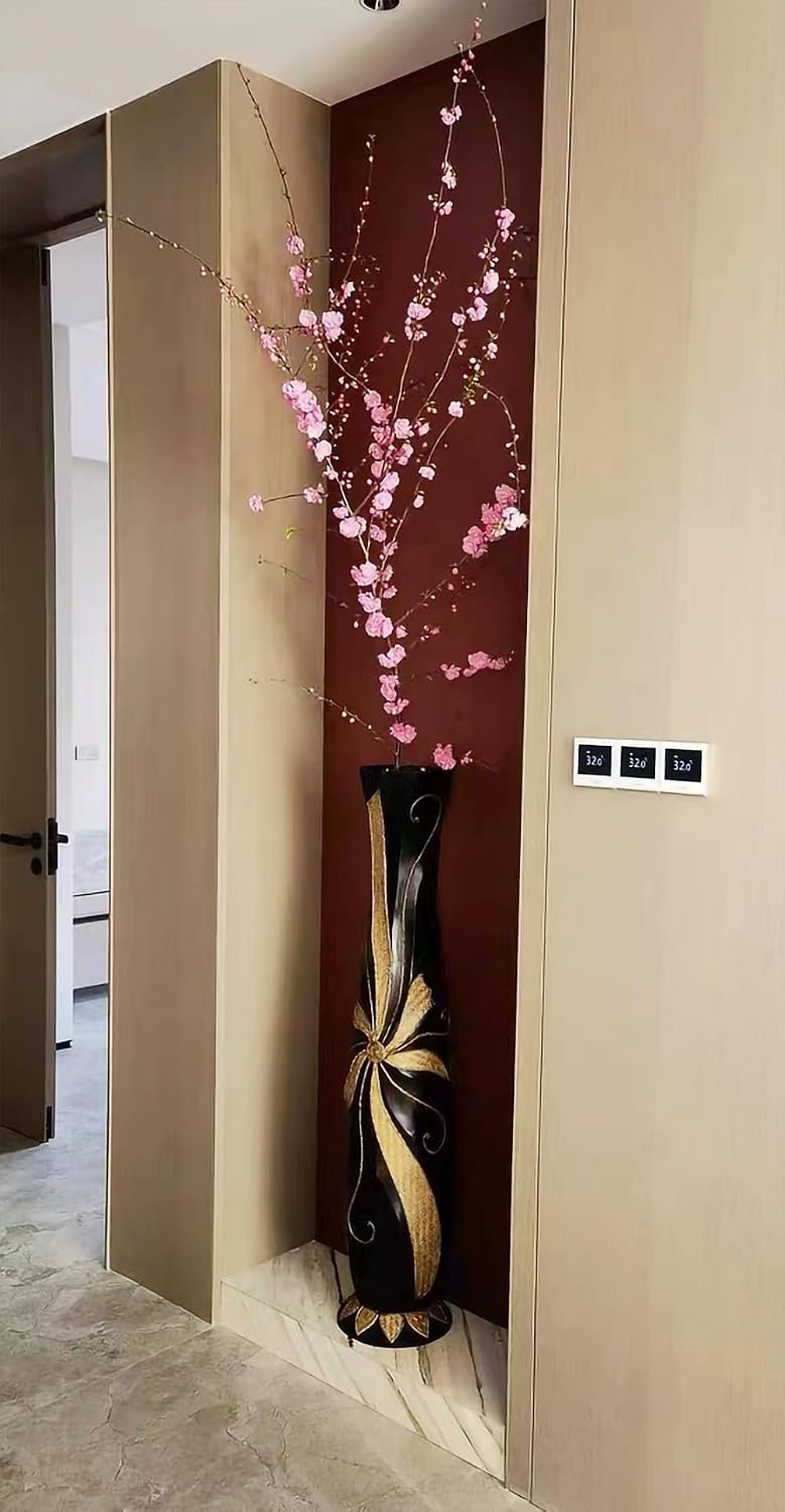 47'' Extra Tall Floor Vase, Huge Solid Wood Decorative Floor Vases with Wide Mouth Opening, Handmade Tall Corner Vase for Floor, Home Decor, Living Room, Bedroom Outdoor Pampas Grass