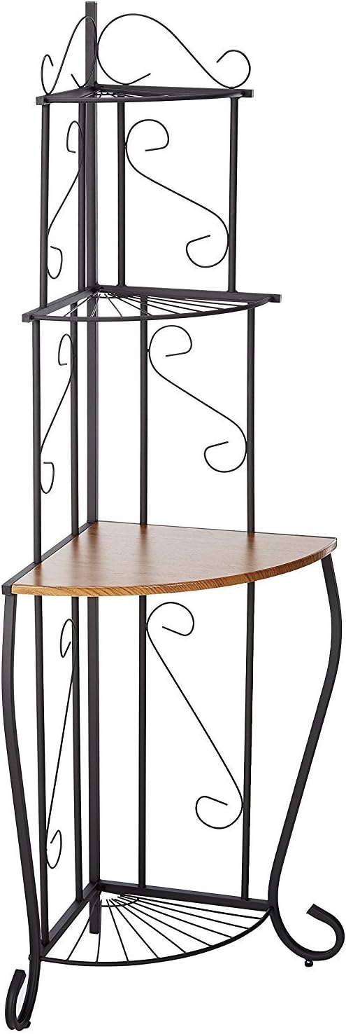 KB Designs - 4-Tier Corner Bakers Rack, Kitchen Storage Shelfs, Black/Walnut