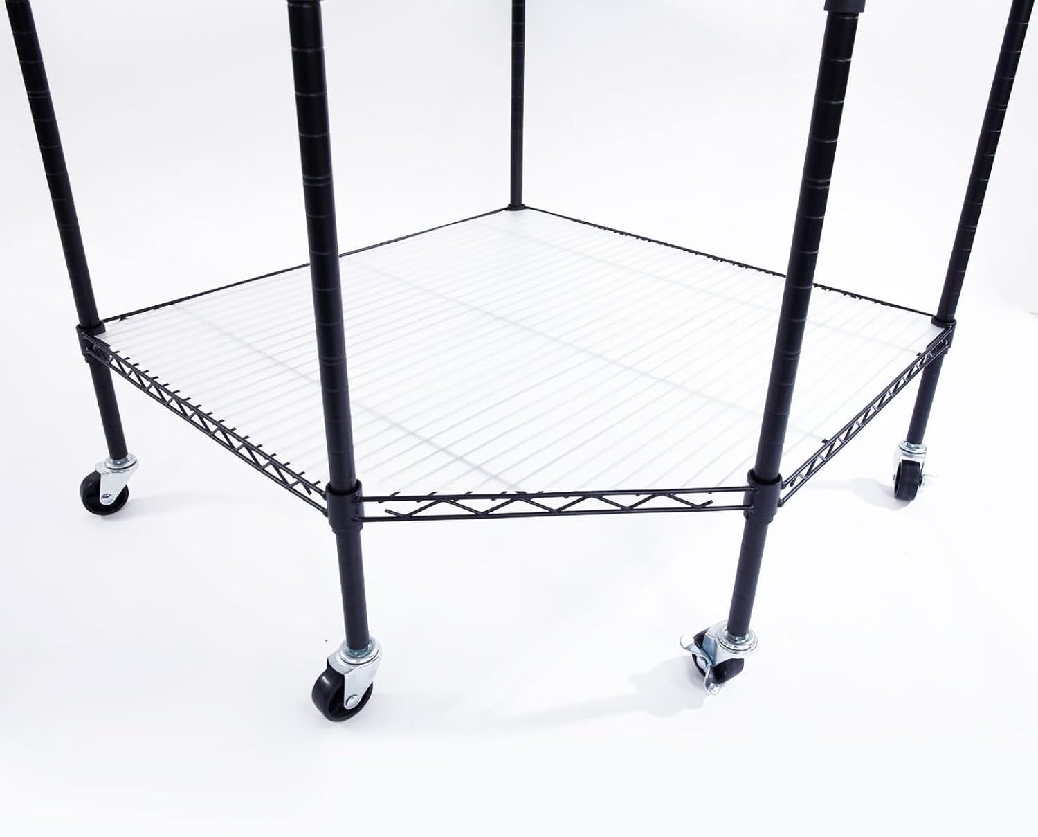 Bonnlo 6-Tier Rolling Heavy Duty Commercial Polygonal Corner Shelf Wire Shelving Unit Adjustable Storage Rack Free Standing Garage with 5 Wheels 26 4/5' L x 26 4/5' W x 71' H Inches (Black)