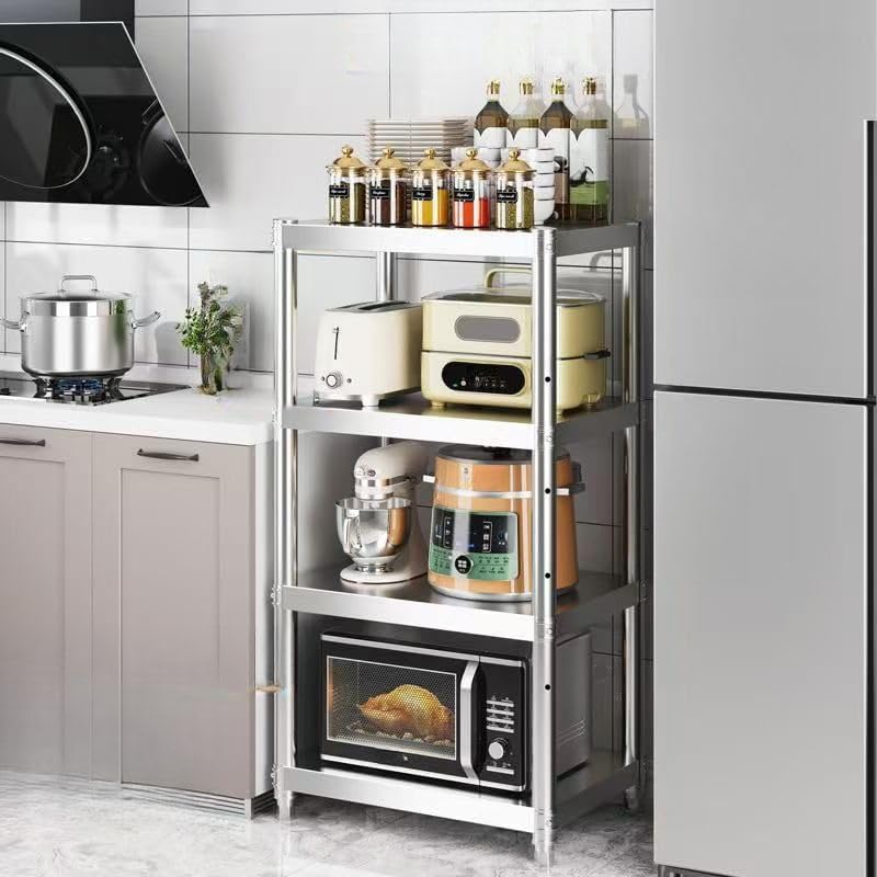 Stand with Storage 5-Tier, Corner Baker's Rack, Corner Shelf Stand Kitchen Shelf Organizer with Stainless Stee in Silver for Kitchen Home Organizer (20' L x 12' W x 61' H)