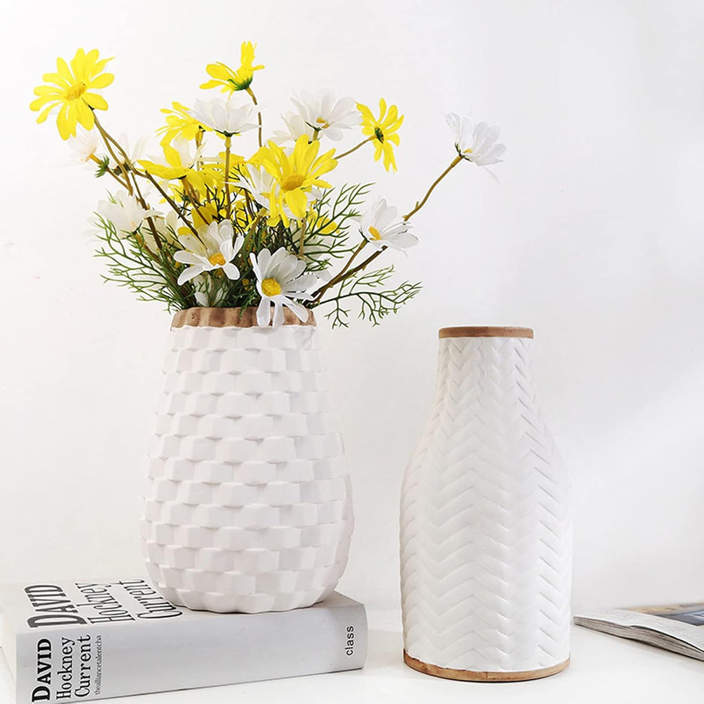 White Vase Set of 2, Ceramic Vase for Pampas Grass, Flower Vase for Living Room Bedroom Home Decor Accessories,White
