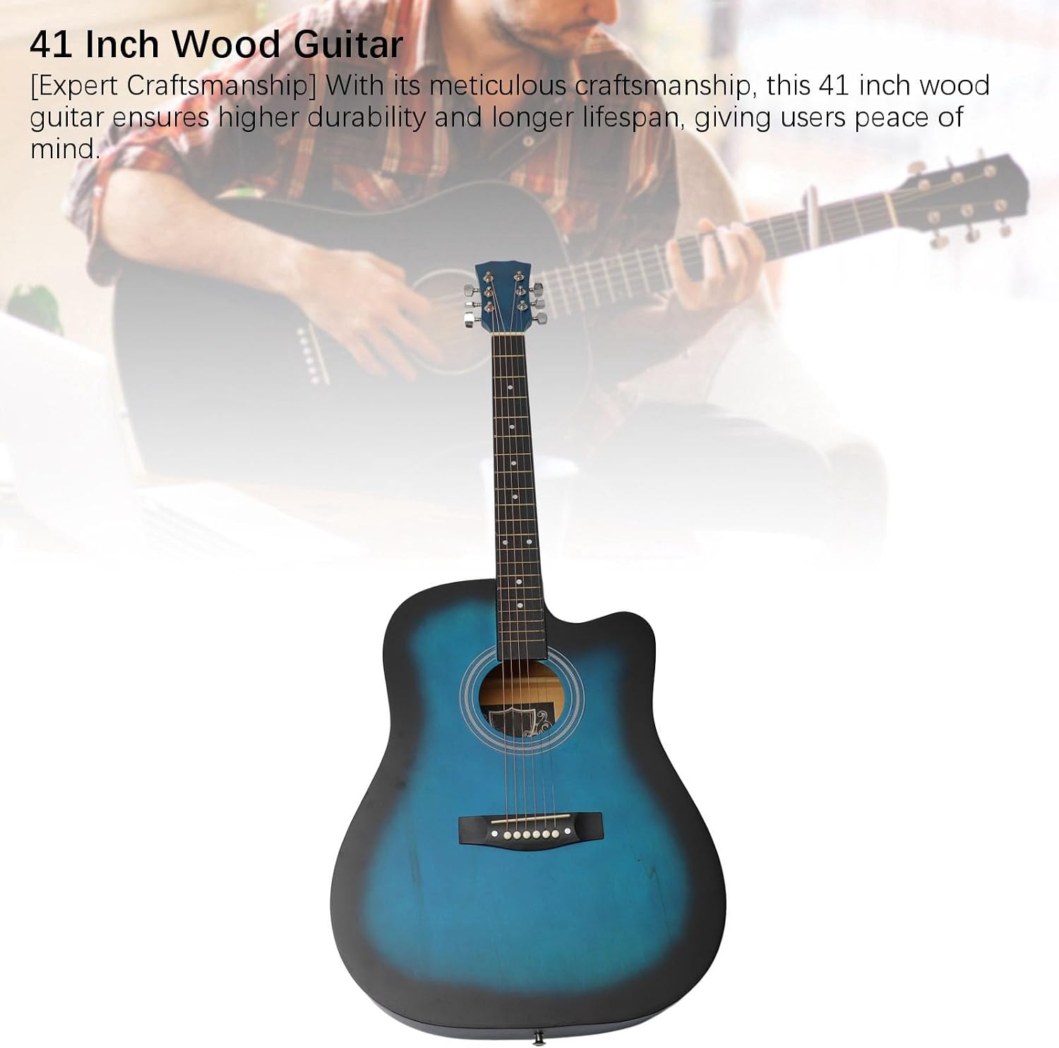 WALFRONT 41 Inch Guitar Kit, Acoustic Guitar for Beginner with Picks Capo Spare Strings Strap Bag, Premium Basswood Matte Craft Lightweight Portable