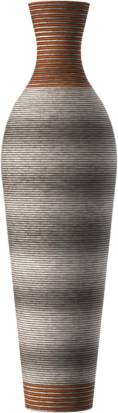 39-Inch Tall Vintage Floor Vase - Premium PVC Rattan Weave, Large Brown Standing Vase, Flower Holder for Home Decor (Brown Grey)