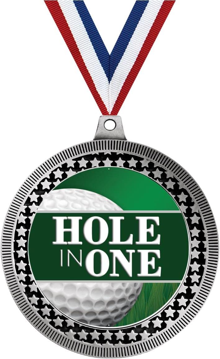 2.75' Hole in One Golf Medal Award, Silver Vega Hole in One Golf Team Trophy Award Includes Free Neck Ribbon Prime
