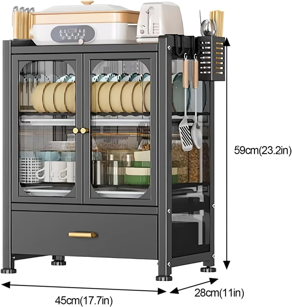 Kitchen Microwave Stand with Storage and Dish Drying Rack Bakers Rack with Drawers for Kitchen Countertop Nization Dish Cabinet and Storage Cabinet for Kitchen Essentials,A,One Size