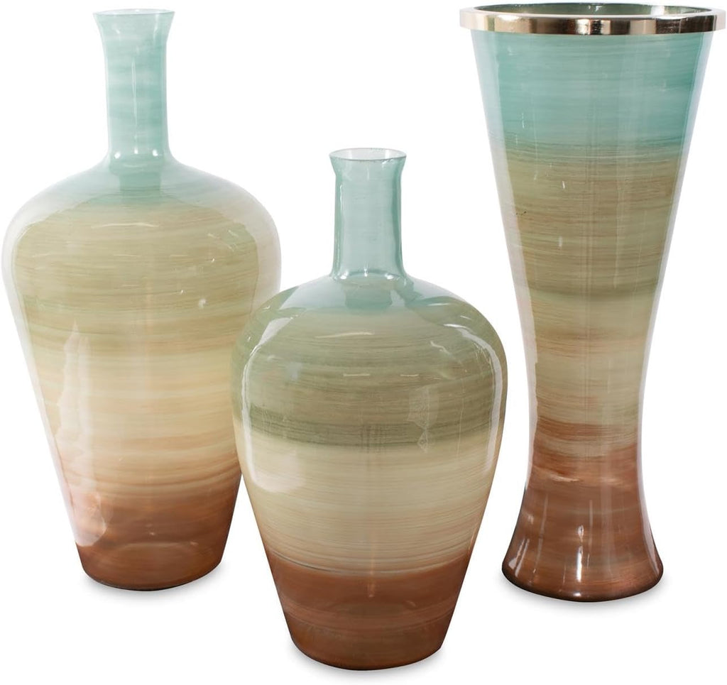 Howard Elliott Collection Multicolor Capri Stripe Flared Glass Vase for Flowers, Modern Abstract Decorative Flared Vase for Weddings, Floral Arrangements & Decoration, Large, 23.75 x 10.5 x 10.5 Inch