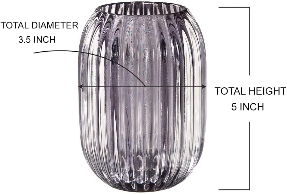 Serene Spaces Living Smoke Grey Optical Glass Votive Holder, Perfect for Weddings and Home Décor, 5' Tall and 3.5' Diameter, Set of 12