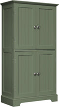 ChooChoo Bathroom Floor Cabinet, Modern Bathroom Storage Cabinet with 4 Doors and Adjustable Shelves, Freestanding Cupboard for Living Room, Green