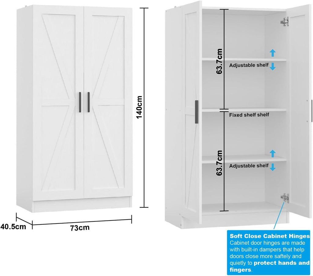 Wooden Storage Cabinet, Collection Food Pantry Narrow Cabinet Free Standing with 2 Doors and 3 Shelves Tool Cabinet, for Kitchens, Living Room, Utility Rooms (White)