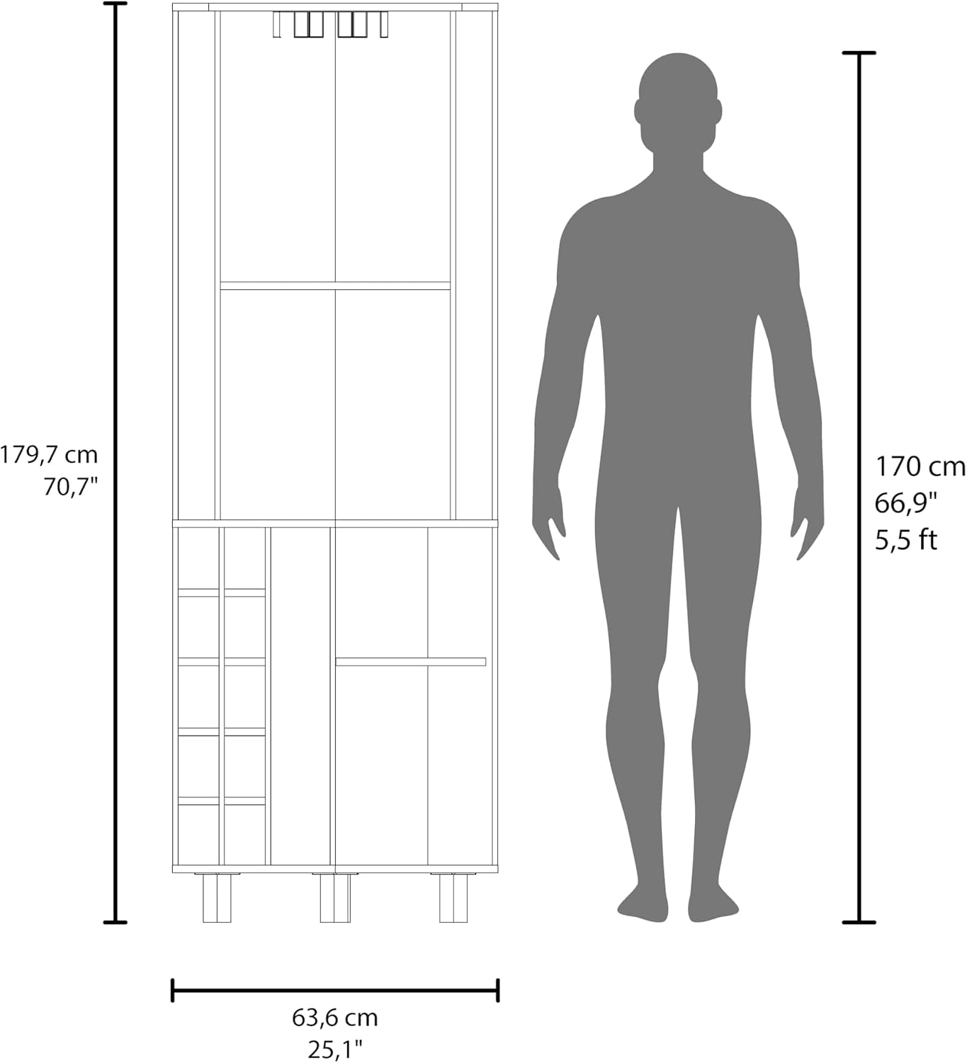 71' Corner Freestanding Storage Cabinet, Kitchen Storage Bakers Rack with 4 Shelves, Utility Food Cupboard with Stemware Rack, Black