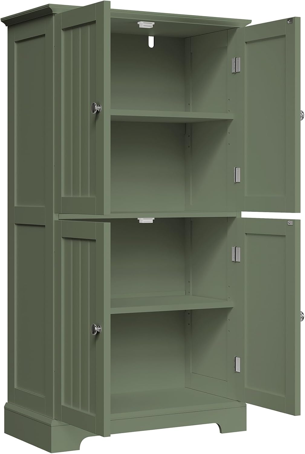 ChooChoo Bathroom Floor Cabinet, Modern Bathroom Storage Cabinet with 4 Doors and Adjustable Shelves, Freestanding Cupboard for Living Room, Green