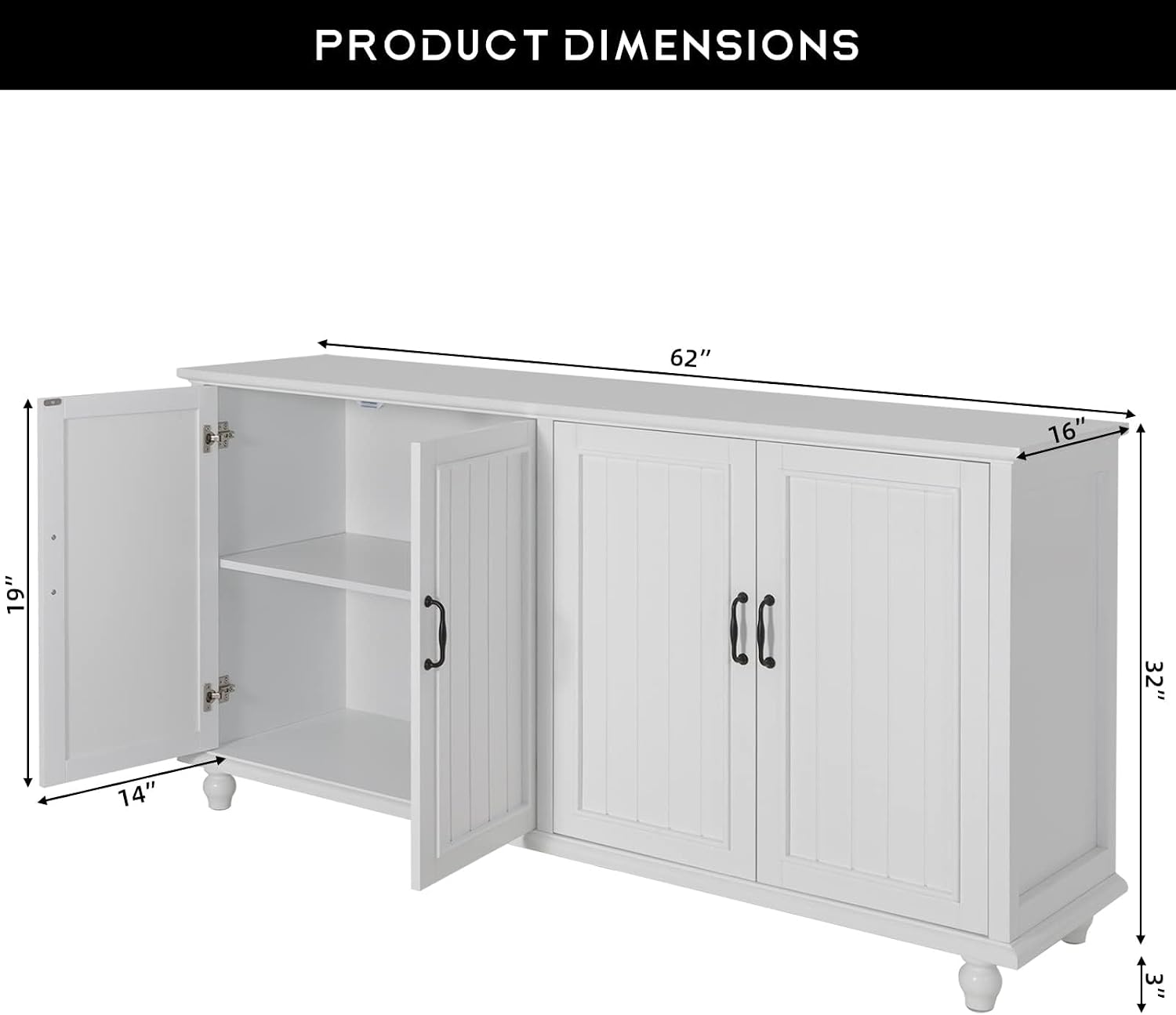 Scurrty 62'' Coffee Bar Cabinet Kitchen with Storage, Buffet Cabinet with Storage, Sideboard Buffet for Dinning Room, Kitchen & Living Room (4 Doors, White)