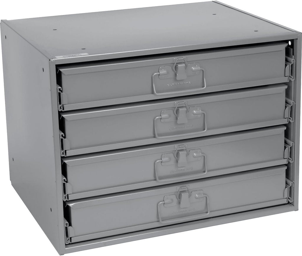 Global Industrial Durham Steel Compartment Box Rack with Four Adjustable Divider Compartment Boxes, 18' L x 12' W x 3' H Boxes, 20' L x 15-3/4'W x 15' H Overall