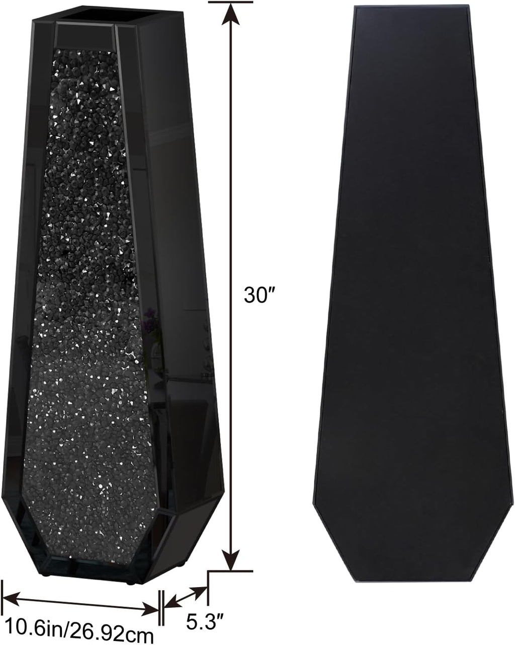 30' Tall Crushed Diamond Floor Vase, Black Large Vases for Decor Living Room, Crystal Mirrored Home Decor Vases for Dried Flower
