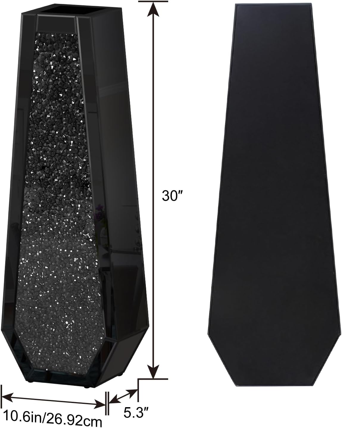 30' Tall Crushed Diamond Floor Vase, Black Large Vases for Decor Living Room, Crystal Mirrored Home Decor Vases for Dried Flower