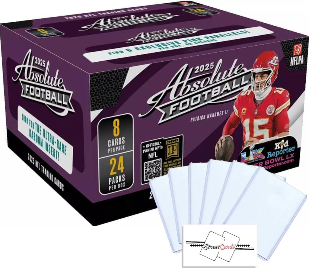 2025 Absolute Football Retail Box with 192 Trading Cards + 6 Toploaders + StreetCards Magnet! Look for The Kaboom Insert!