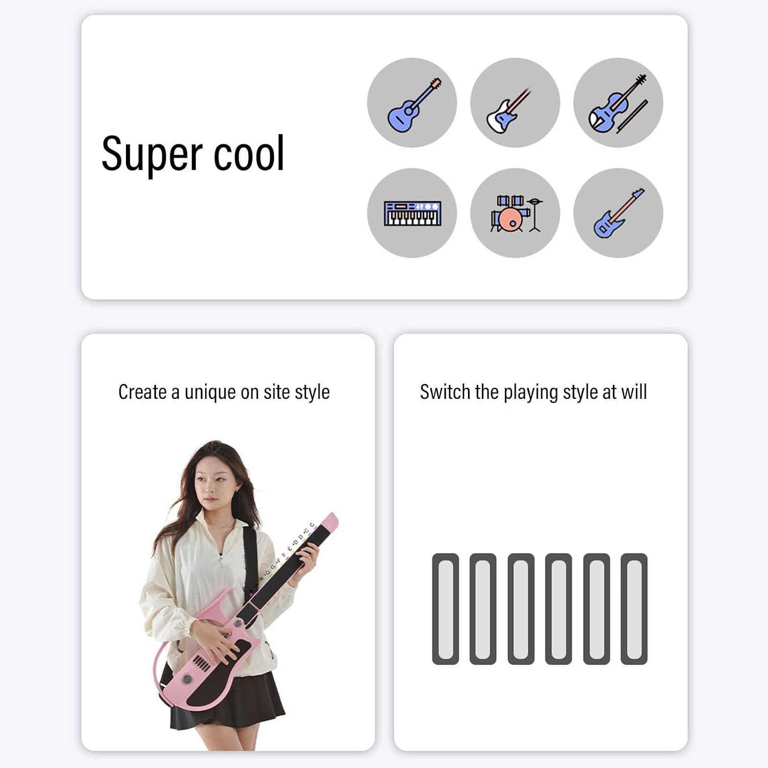 LiebeWH Stringless Smart Guitar Beginner Stringless Electric Guitar with Foldable Design for Beginner Pink