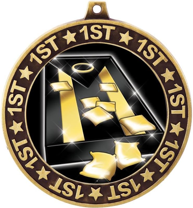 Crown Awards 2.75' 1st Place Cornhole Shadow Medal Award, Gold Trophy Medal