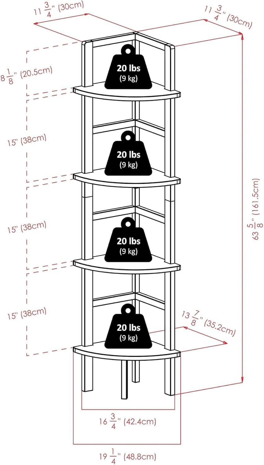 Aiden Corner Bakers Rack Coffee Finish Metal Frame Tri Level Storage Shelf for Kitchen Dining Living Room Display Space Saving Corner Organizer Modern Home Décor