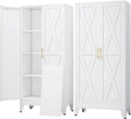 61' Kitchen Pantry Cabinet, Metal Storage Cabinet with 2 Doors and 3 Adjustable Shelves, White Food Pantry Cupboard for Kitchen, Dining Room, Living Room and Bathroom (White)