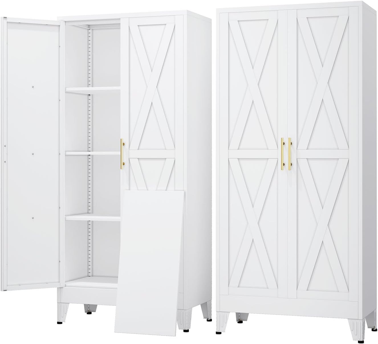 61' Kitchen Pantry Cabinet, Metal Storage Cabinet with 2 Doors and 3 Adjustable Shelves, White Food Pantry Cupboard for Kitchen, Dining Room, Living Room and Bathroom (White)