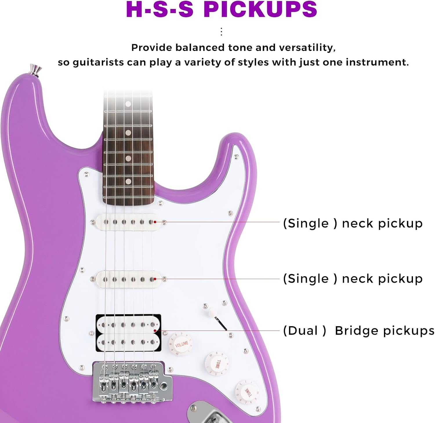 EASTROCK Electric Guitar 39' Full Size Solid Body Electric Guitar Kit for Beginner Girls & Adults with 10w Amp, Bag, Capo, Shoulder Strap, String, Cable, Picks, (Right-Handed, Purple)