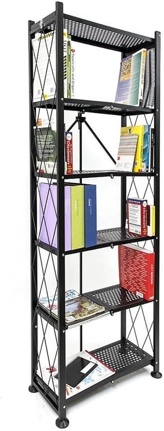 Origami 3-Pack RB Slim Bookcase Rack, 6-Tier Heavy-Duty Foldable Steel Bookshelf, Black